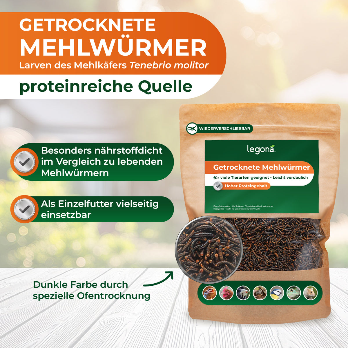 Getrocknete Mehlwürmer für Hühner